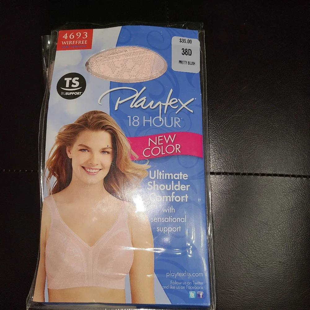 Playtex Women's 18 Hour Ultimate Shoulder Comfort Bra Size 38D Blush Baby Pink